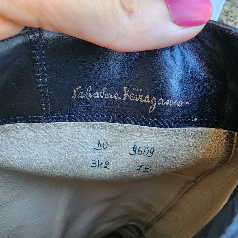 Vintage Salvatore Ferragamo Sz 7 Black Leather Riding Boots Made in Italy Preppy - Picture 9 of 14